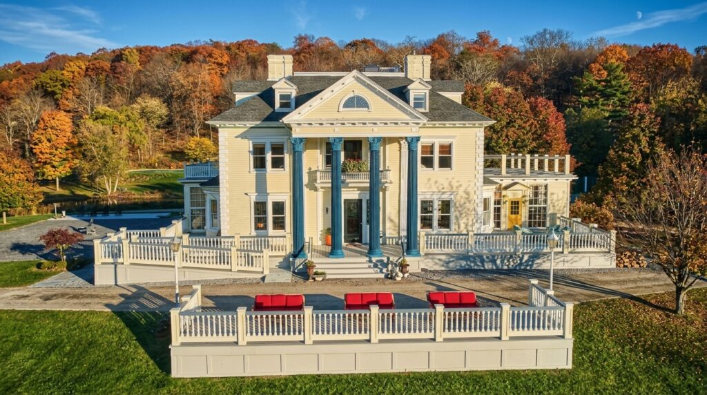 This Abandoned Mansion for Sale Has 25 Beds, Blue Columns & a Secret Second House on 9 Acres